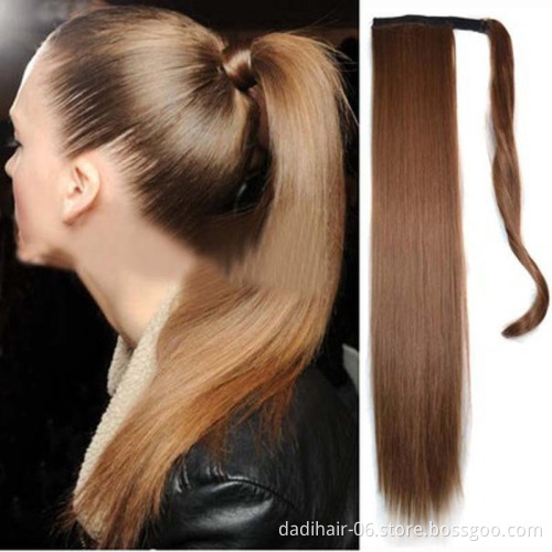 heat resistant fiber wrap around 24inch 60cm Hair pieces straight Ponytail Customized Brand synthetic piano color